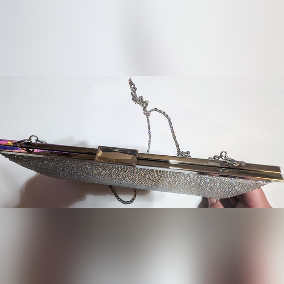 INC International Concepts Carolyn Ombre Clutch Silver Chain Shoulder Rhinestone - Picture 8 of 13